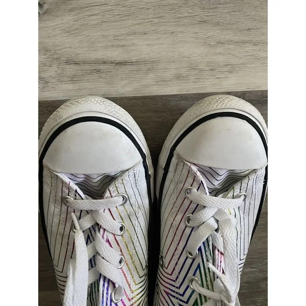 Converse Shoes Youth 3 Rainbow Star Sneakers White Canvas Low Top Casual 665398F